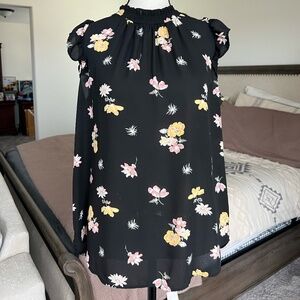 Black Flower Shirt / Loft / Size S